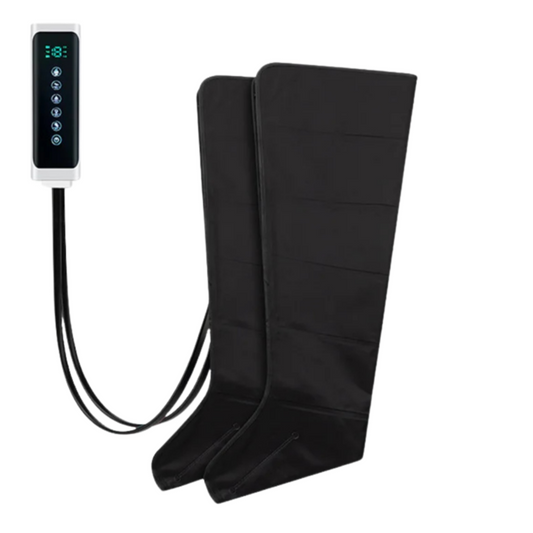 Black heating pad with digital controller on a white background