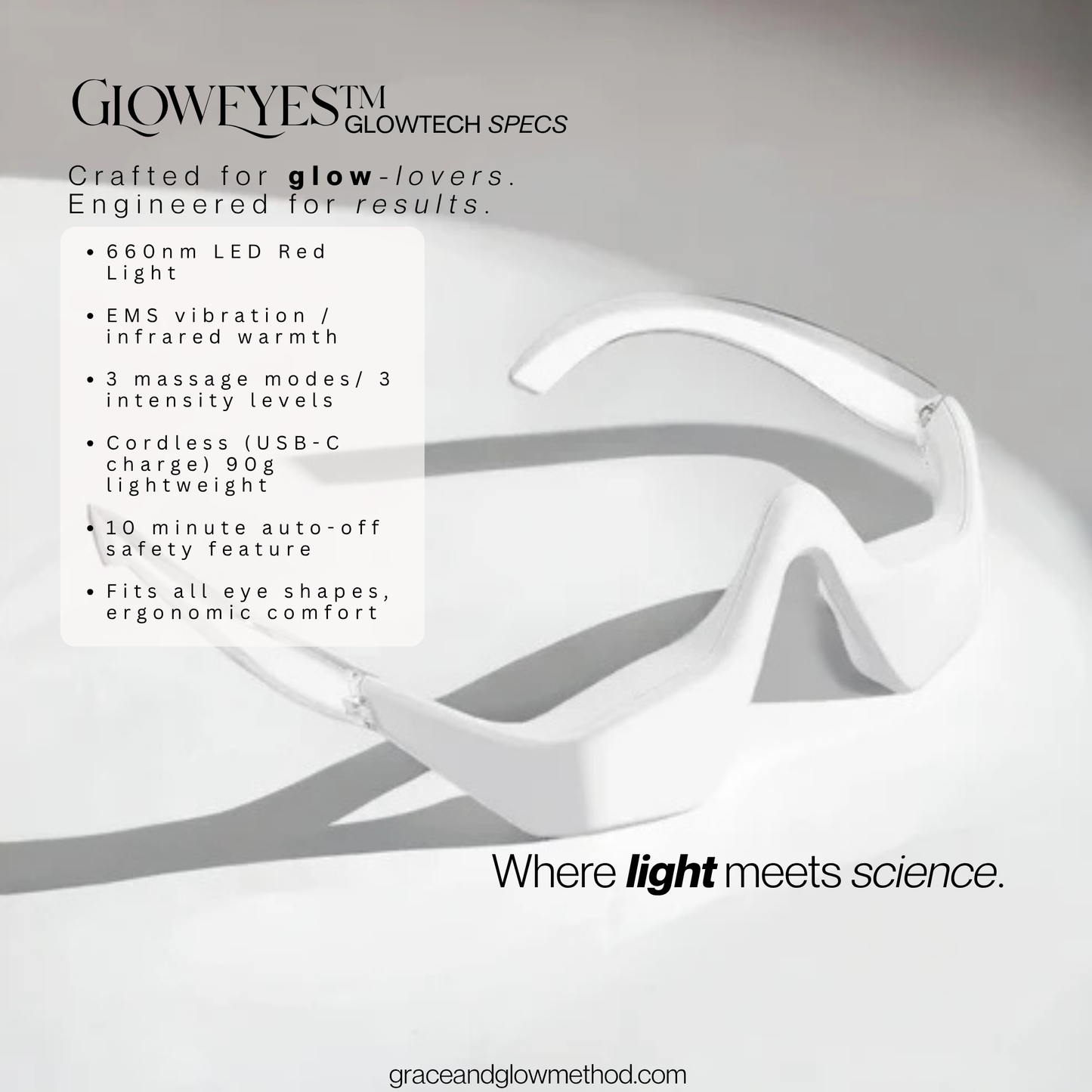 GlowEyes™ — Heated EMS Eye Massager Red Light. Relief. Glow.