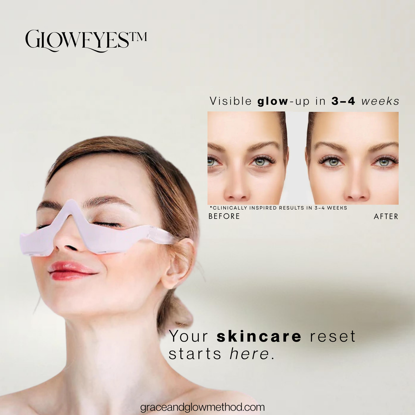 GlowEyes™ — Heated EMS Eye Massager Red Light. Relief. Glow.