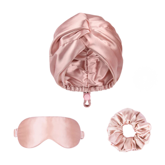 GlowDream Set™ – 3-Piece Silk-Inspired Nightcare Kit with Turban, Eye Mask & Glow Headband