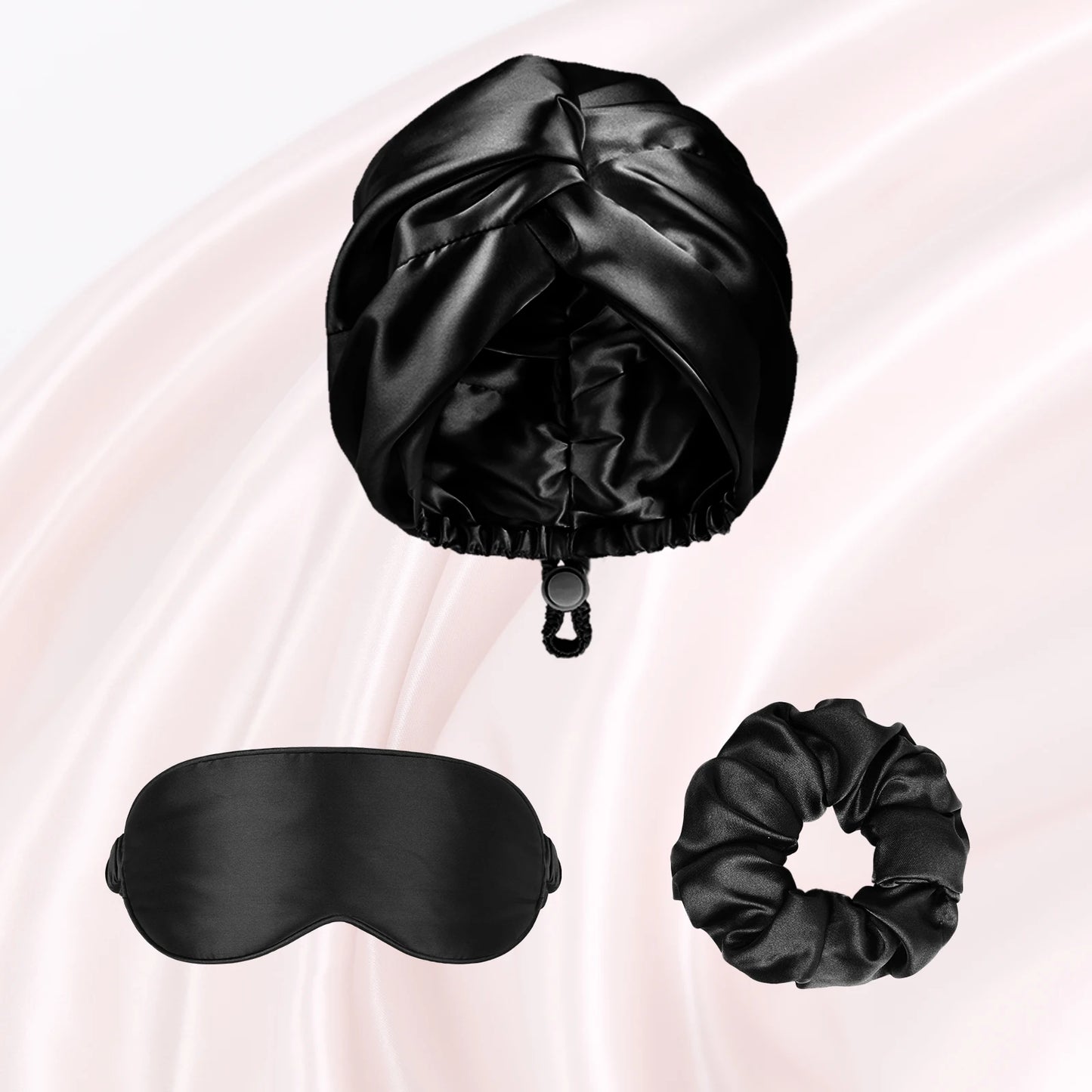 GlowDream Set™ – 3-Piece Silk-Inspired Nightcare Kit with Turban, Eye Mask & Glow Headband