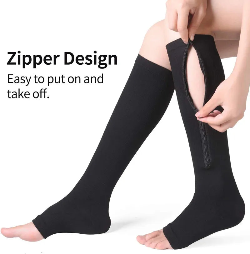 GlowSocks™ Open-Toe – Zipper Compression Socks for Circulation, Swelling & Daily Relief