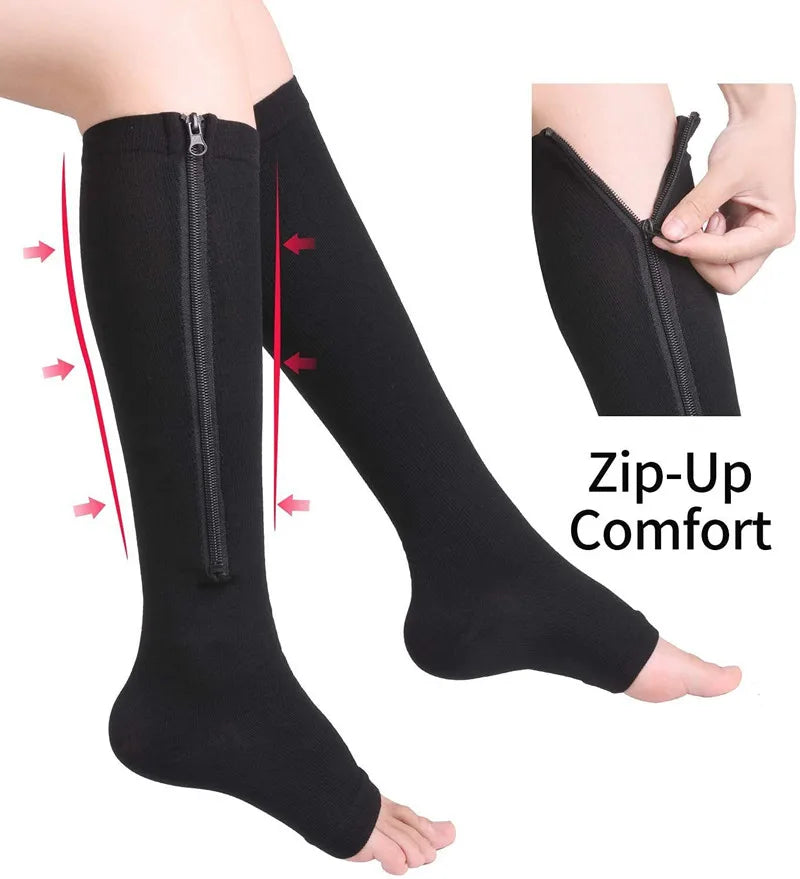 GlowSocks™ Open-Toe – Zipper Compression Socks for Circulation, Swelling & Daily Relief