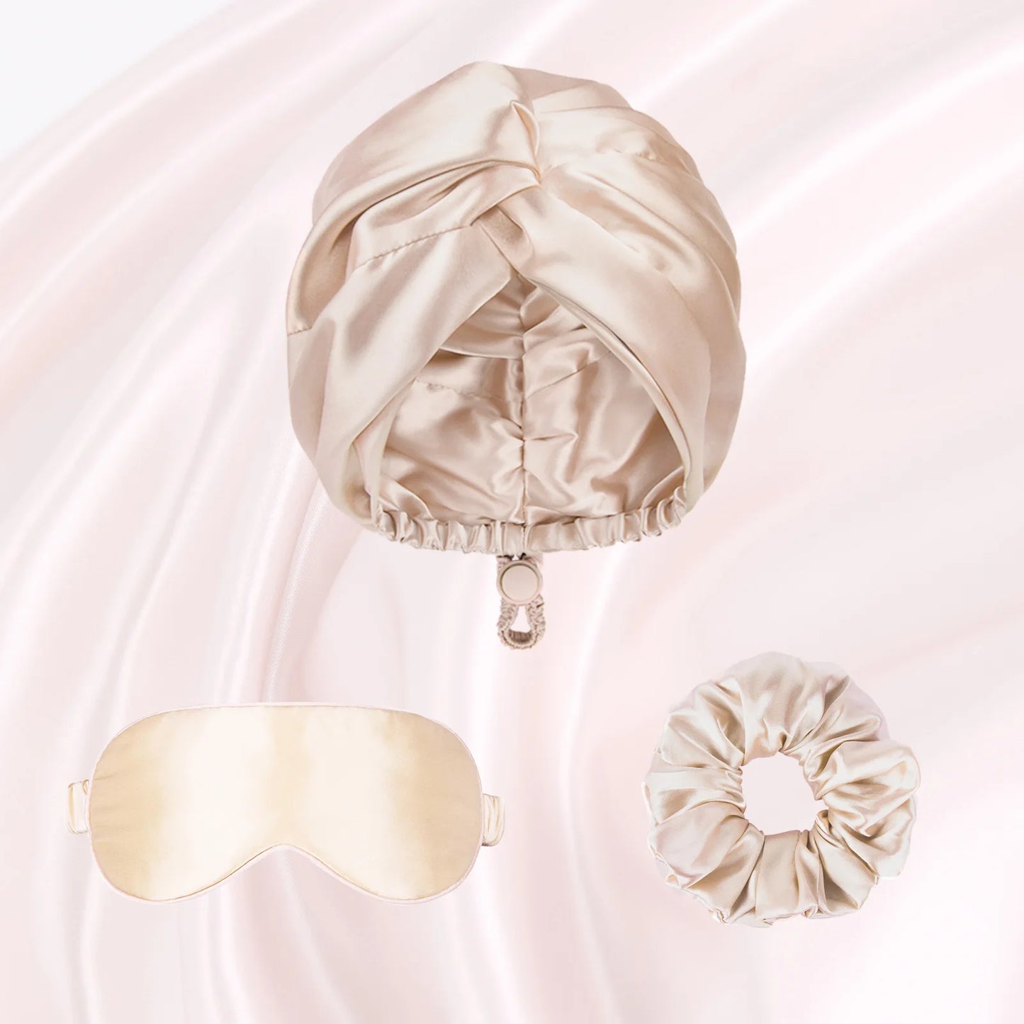 GlowDream Set™ – 3-Piece Silk-Inspired Nightcare Kit with Turban, Eye Mask & Glow Headband
