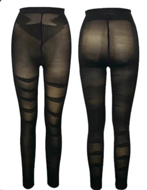 Black tights with sheer panels worn by a model, with 'MISSMOLY' branding.