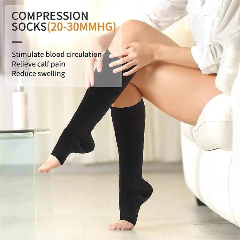 GlowSupport™ – Open-Toe Compression Socks for Circulation, Swelling & Post-Treatment Relief