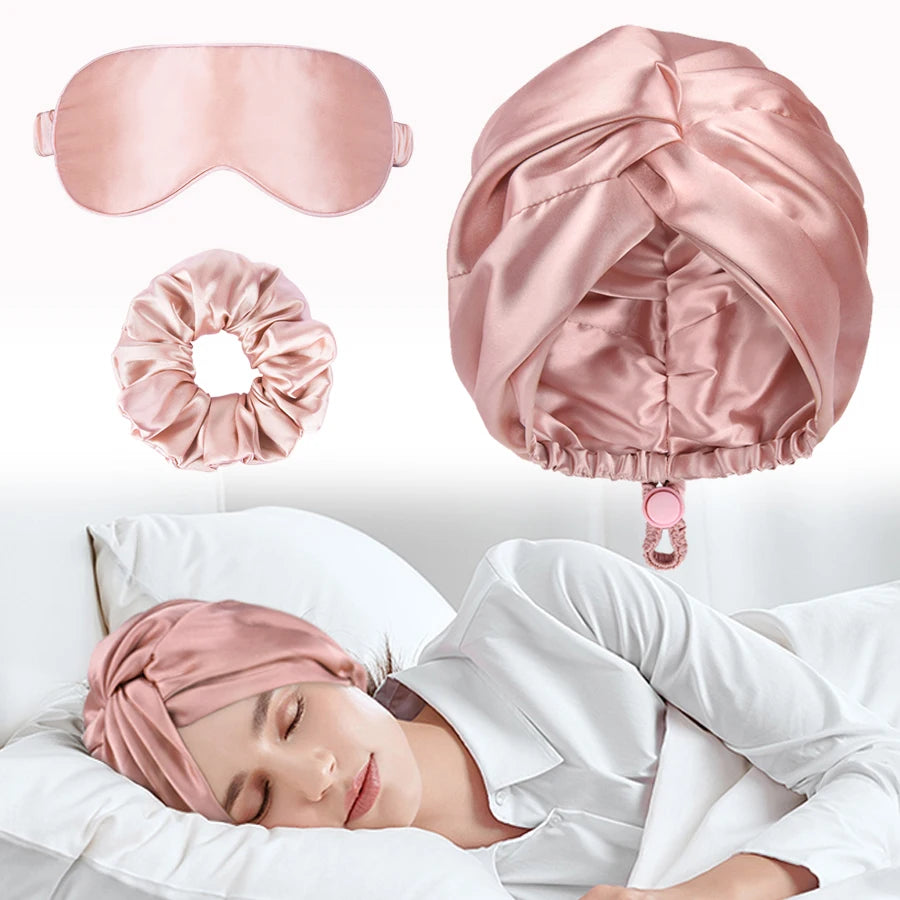 GlowDream Set™ – 3-Piece Silk-Inspired Nightcare Kit with Turban, Eye Mask & Glow Headband