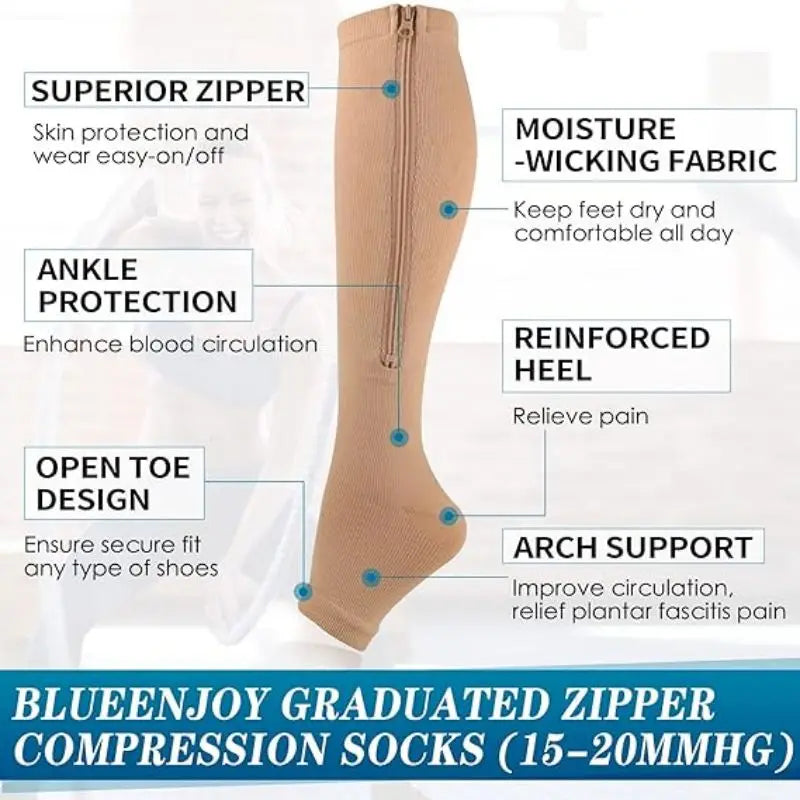 GlowSocks™ Open-Toe – Zipper Compression Socks for Circulation, Swelling & Daily Relief