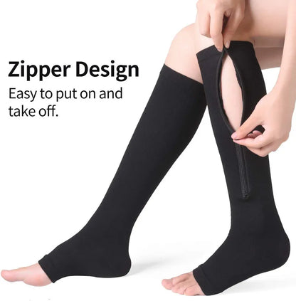 GlowSocks™ Open-Toe – Zipper Compression Socks for Circulation, Swelling & Daily Relief