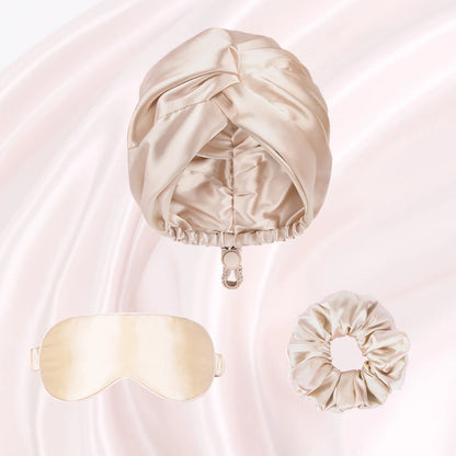 GlowDream Set™ – 3-Piece Silk-Inspired Nightcare Kit with Turban, Eye Mask & Glow Headband
