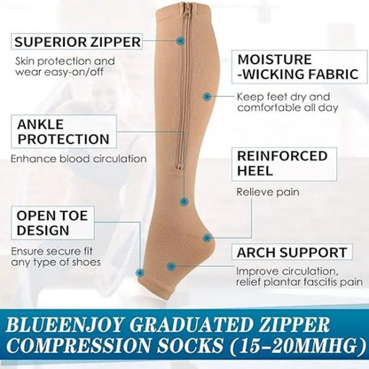 GlowSocks™ Open-Toe – Zipper Compression Socks for Circulation, Swelling & Daily Relief